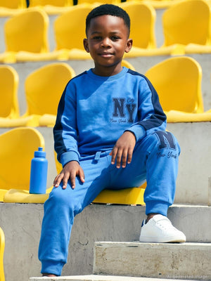 Civil Boys Erkek Çocuk Ny Baskılı2-5 Yaş Eşofman Takımı | 3 İp-3 İp | Okul Kreş ve Günlük Kullanım - Mavi