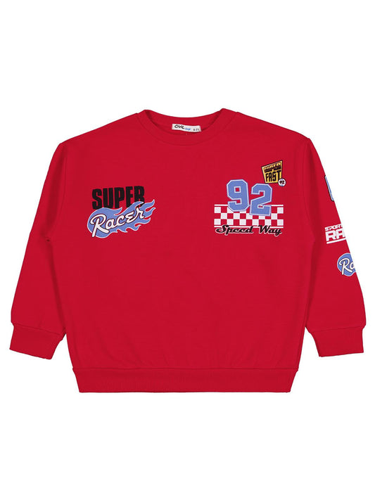 Civil Erkek Çocuk Super 92 Baskılı Sweatshirt | 3 İp Uzun Kol | Okul Kreş ve Günlük Kullanım - Kırmızı