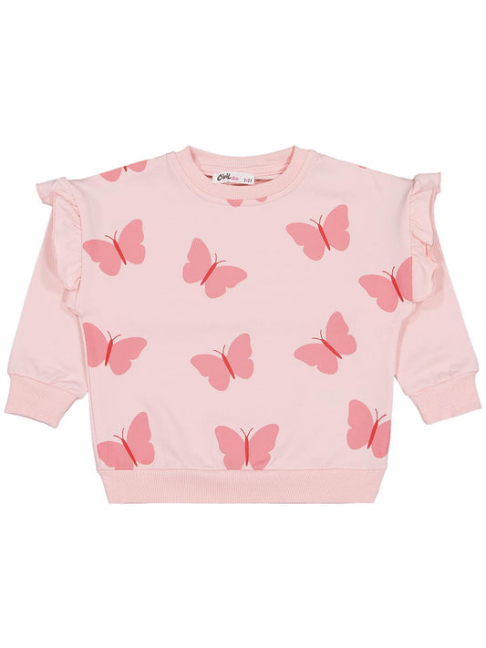 Civil Kız Çocuk Kelebek Baskılı 3'lü Set Sweatshirt | 2 İp Uzun Kol | Okul Kreş ve Günlük Kullanım