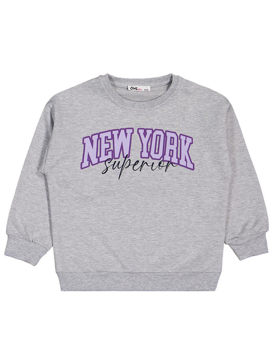 Civil Kız Çocuk New York Baskılı 2'li Set Sweatshirt | 2 İp Uzun Kol | Okul Kreş ve Günlük Kullanım