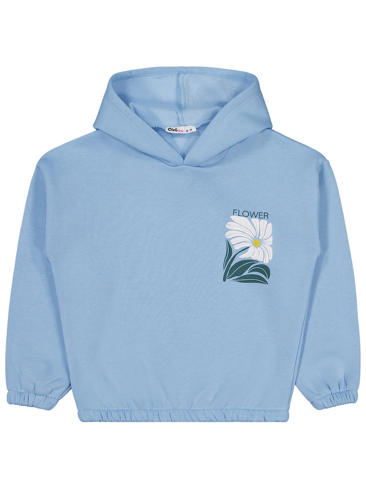 Civil Girls Flower Baskılı 10-13 Yaş Sweatshirt - Mavi
