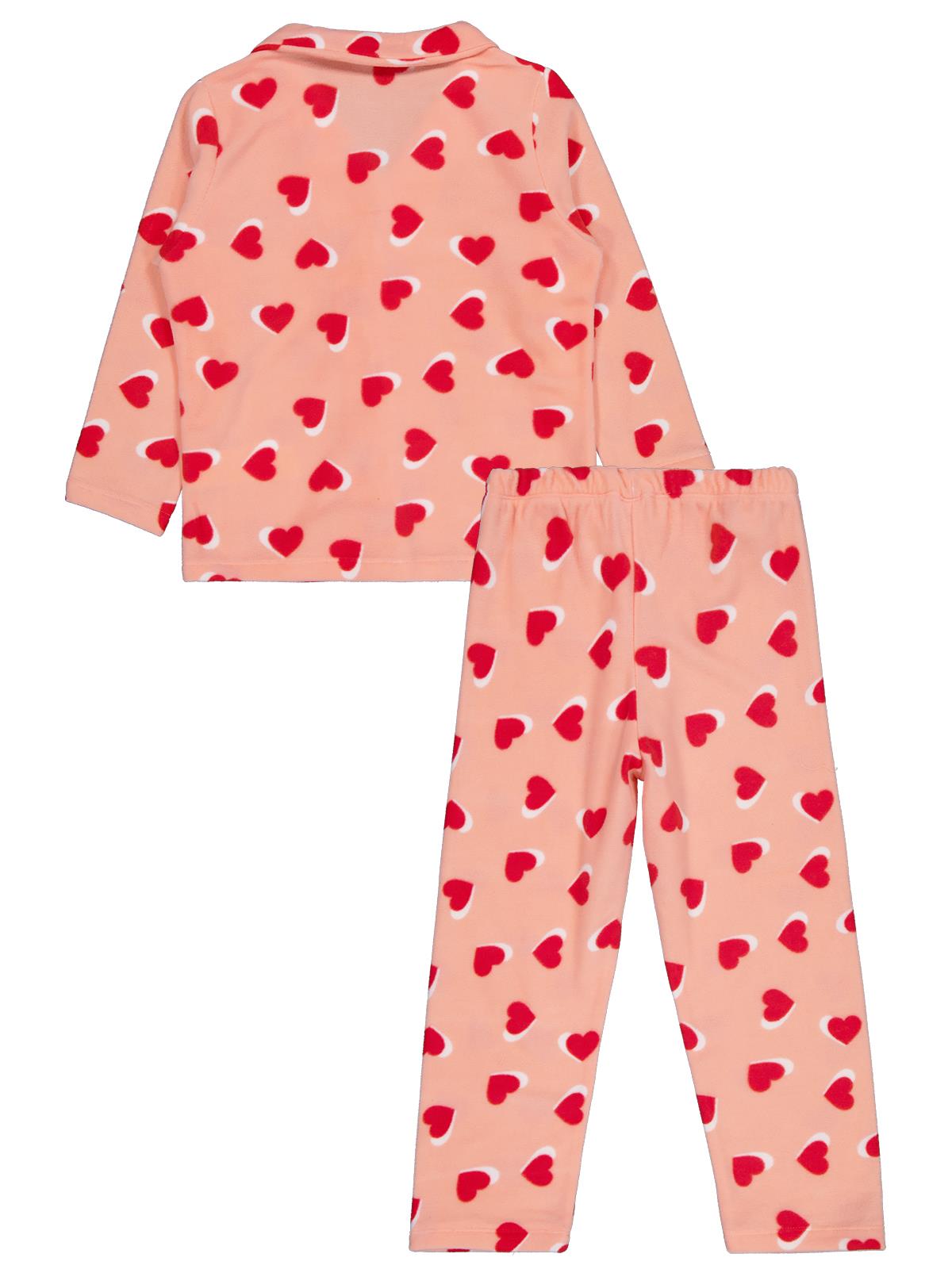 Civil Girls  Kız Çocuk Kalp Desenli Pijama Takımı | Polar-Polar Uzun Kol | Okul Kreş ve Günlük Kullanım - Pudra