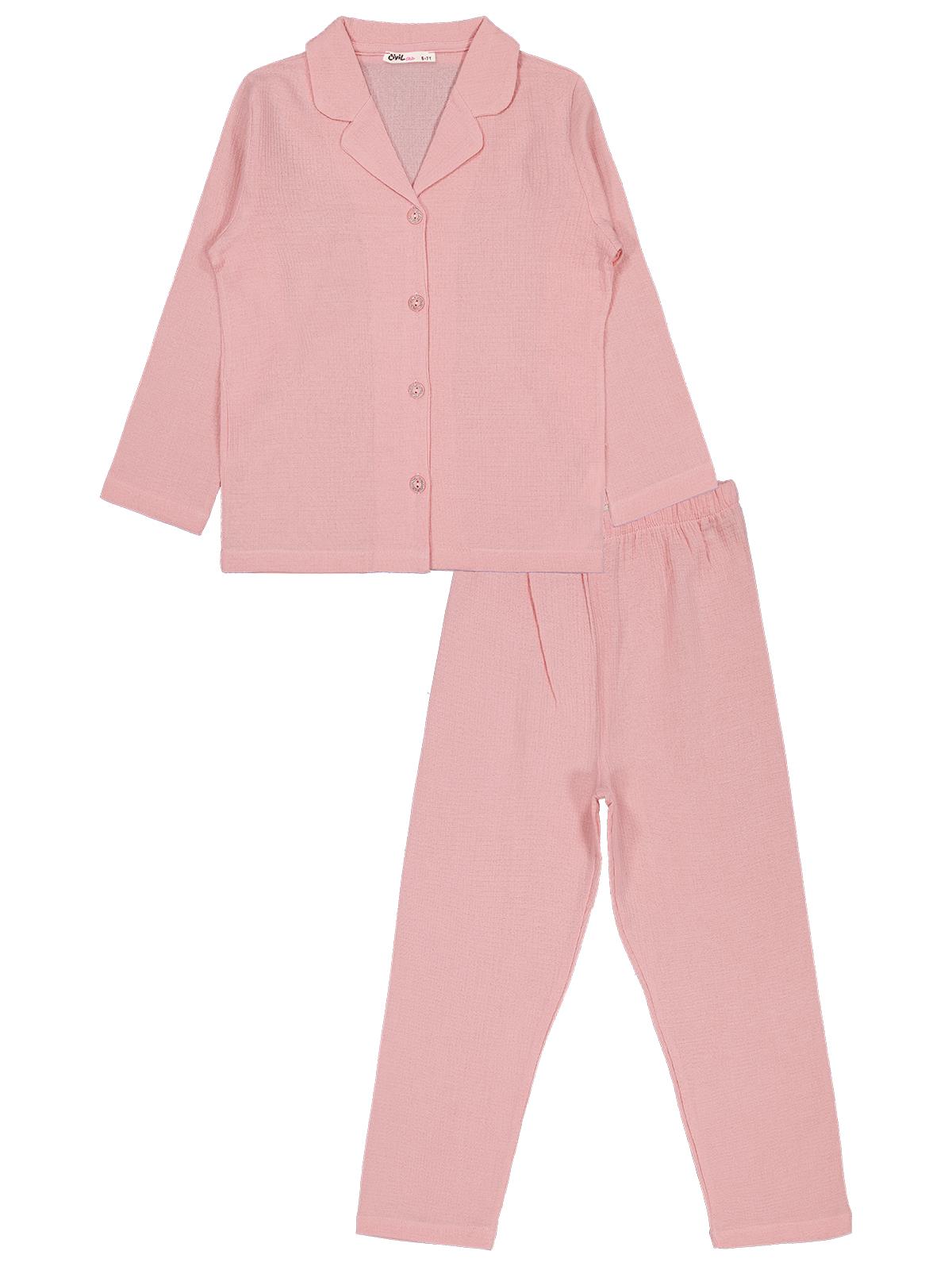 Civil Girls Düz 6-9 Yaş Pijama Takımı - Pudra