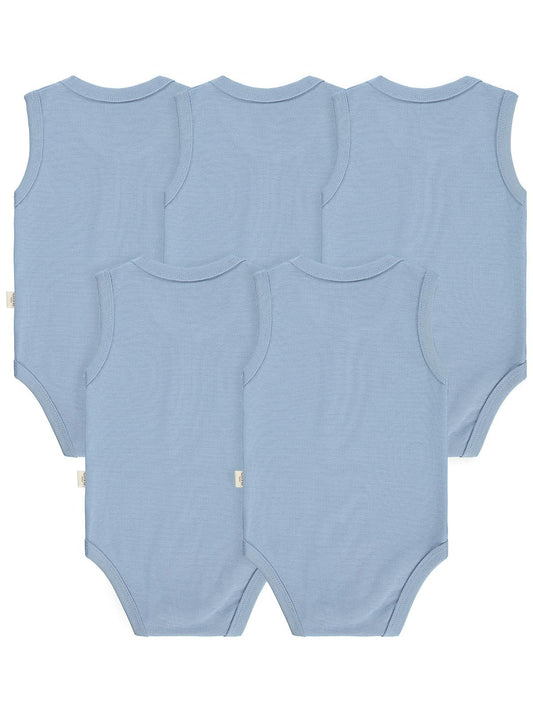 Civil Baby 5'li Organik Çıtçıtlı Badi Seti | Pamuklu Kolsuz | Ribana Bebek Atlet - Mavi
