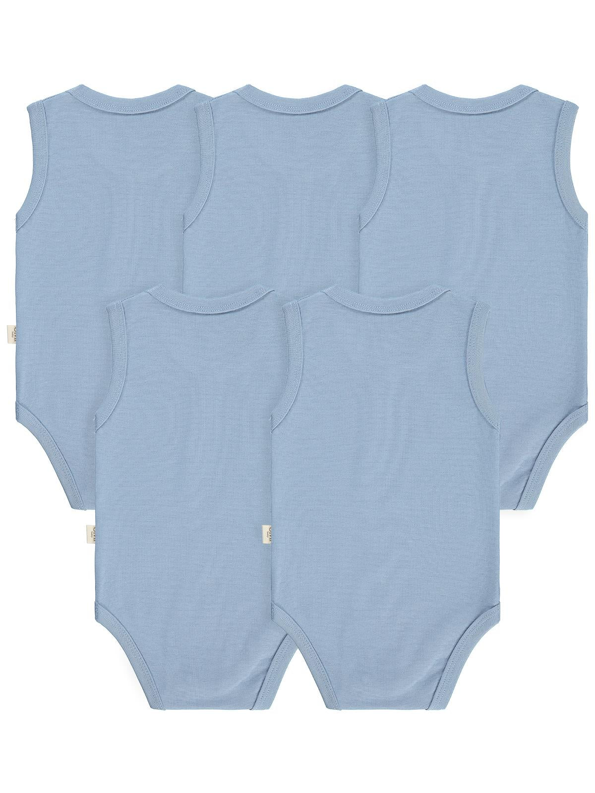 Civil Baby 5 li Organik Sıfır Kol  Çıtçıtlı Badi - Mavi