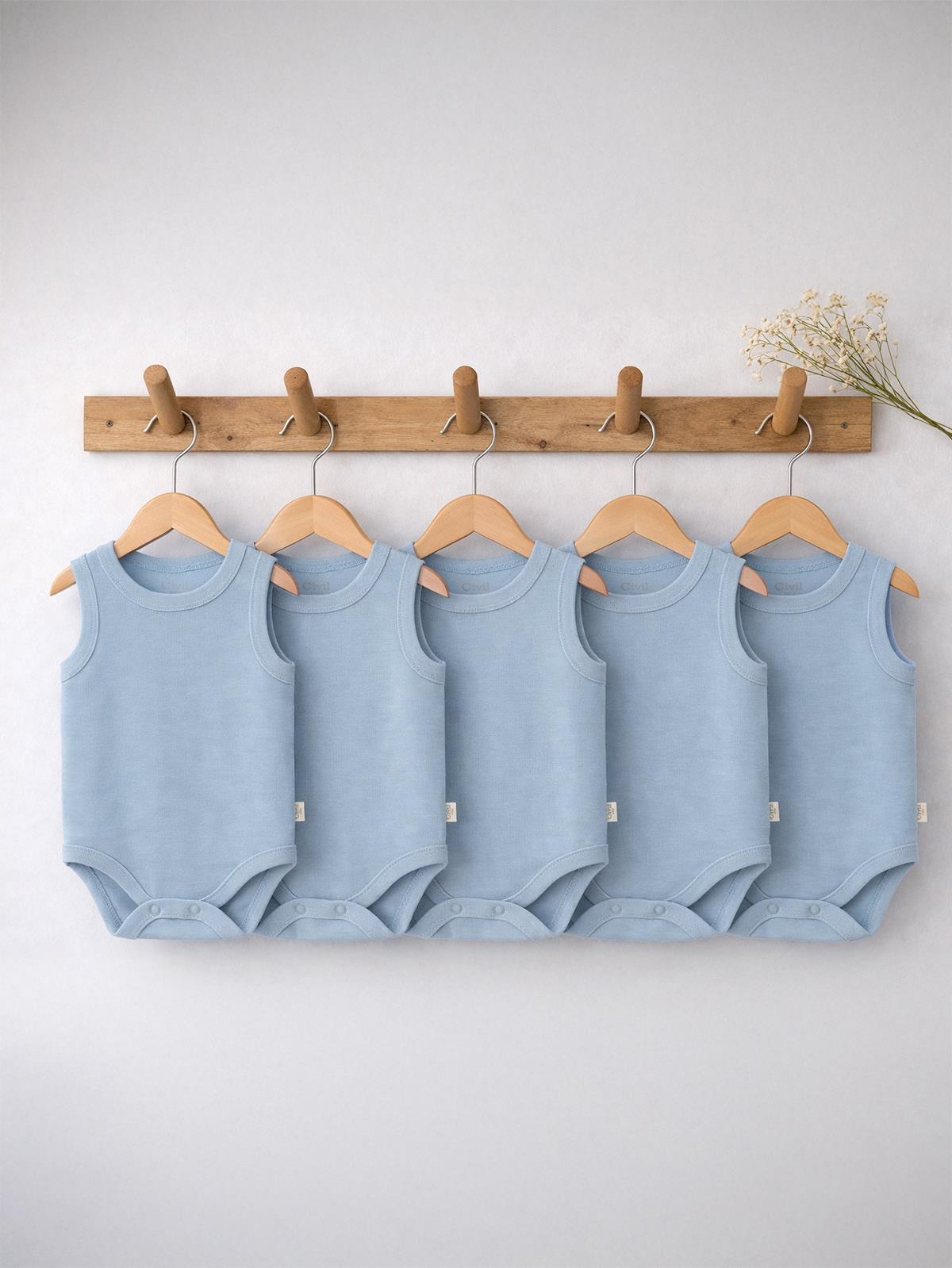 Civil Baby 5 li Organik Sıfır Kol 0-36 Ay Çıtçıtlı Badi - Mavi