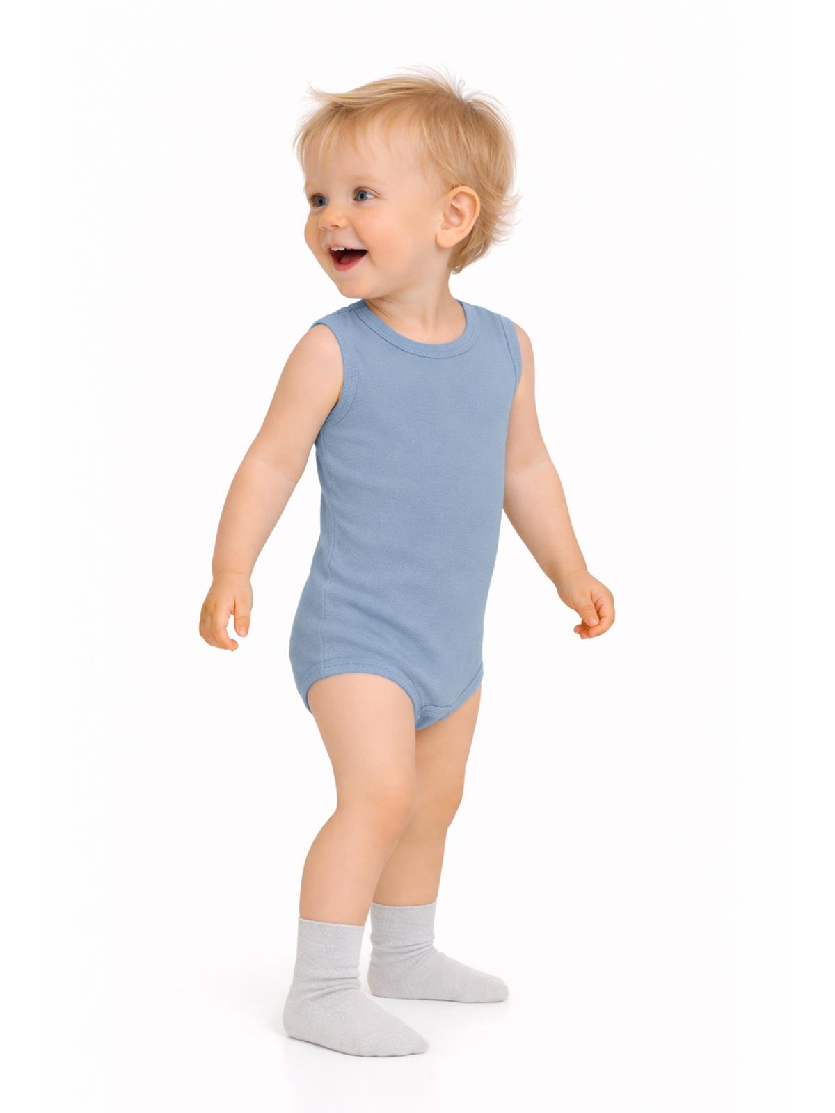 Civil Baby 5'li Organik Çıtçıtlı Badi Seti | Pamuklu Kolsuz | Ribana Bebek Atlet - Mavi