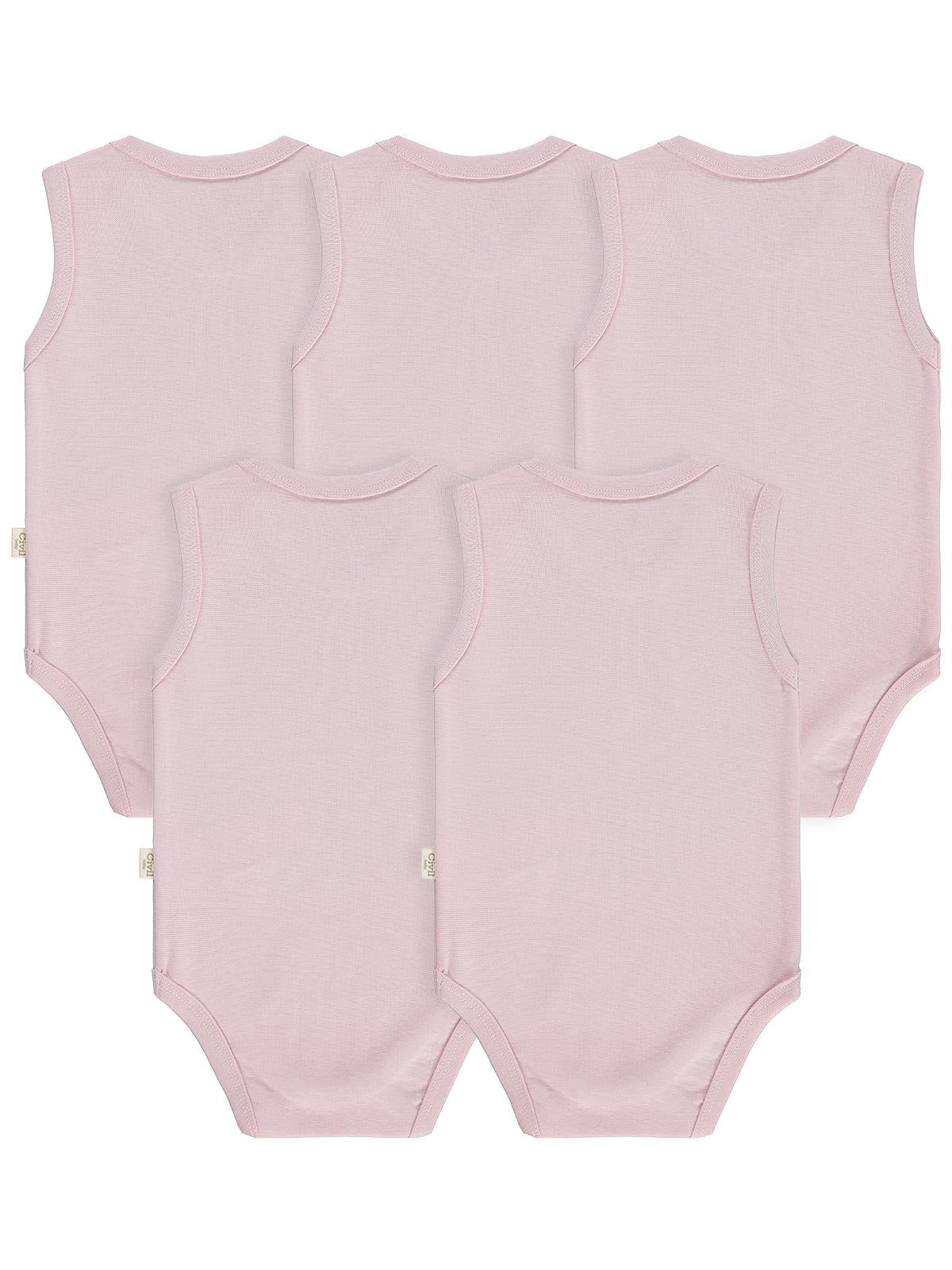 Civil Baby 5 li Organik Sıfır Kol  Çıtçıtlı Badi - Pembe