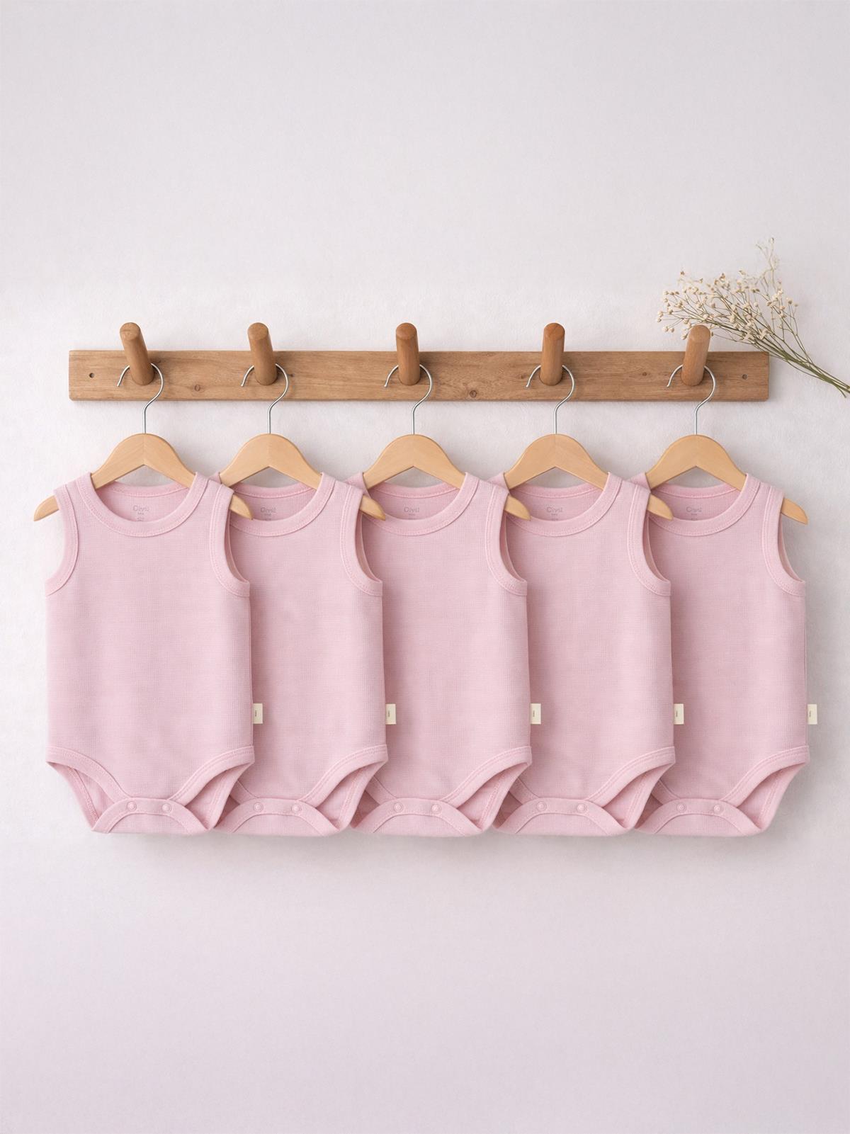 Civil Baby 5 li Organik Sıfır Kol  Çıtçıtlı Badi - Pembe