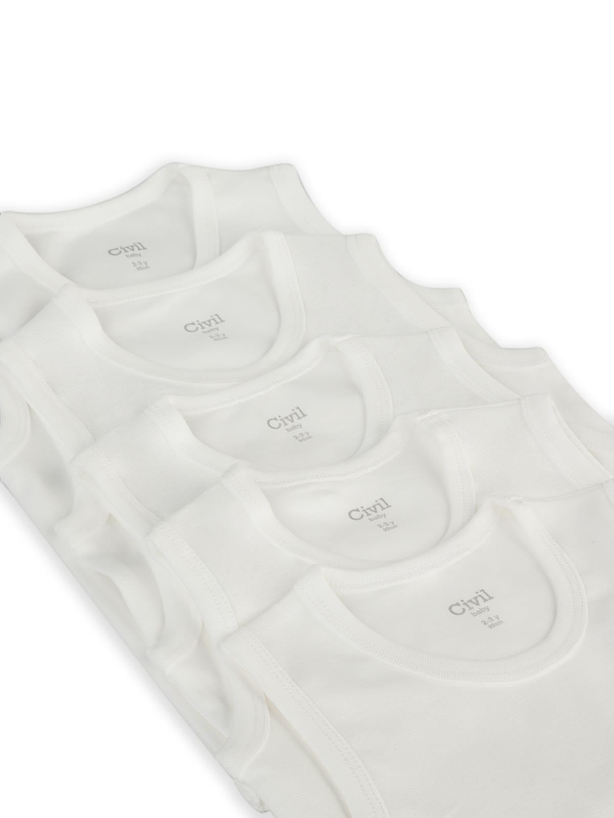 Civil Baby 5'li Organik Çıtçıtlı Badi Seti | Pamuklu Kolsuz | Ribana Bebek Atlet - Ekru