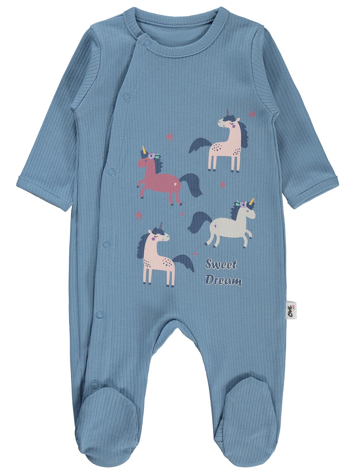 Civil Baby Unicorn Baskılı 1-9 Ay Tulum - Mavi