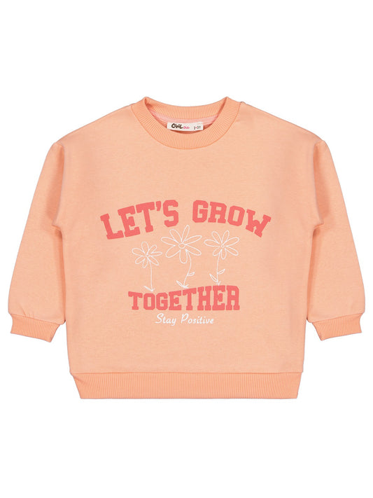 Civil Kız Çocuk Lest Grow Together Baskılı Sweatshirt | 3 İp Uzun Kol | Okul Kreş ve Günlük Kullanım - Turuncu