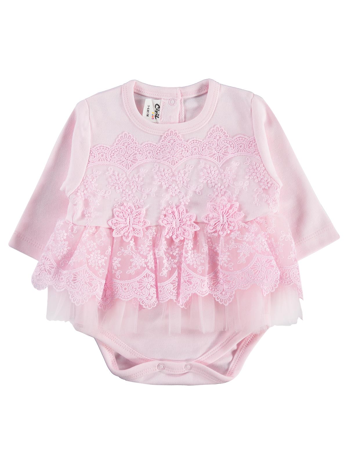 Civil Baby Fırfır Tüllü 3-12 Ay Çıtçıtlı Badi - Pembe