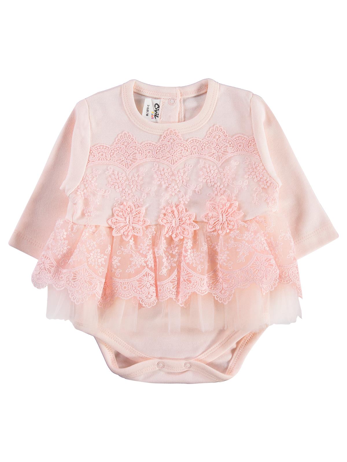 Civil Baby Fırfır Tüllü 3-12 Ay Çıtçıtlı Badi - Pembe