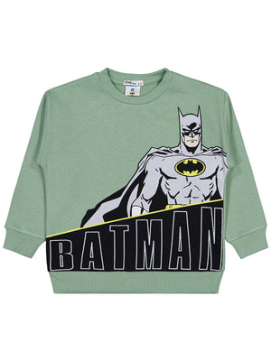 Batman Baskılı Sweatshirt | 3 İp Uzun Kol Bisiklet Yaka Baskılı | Okul Kreş ve Günlük Kullanım - Yeşil