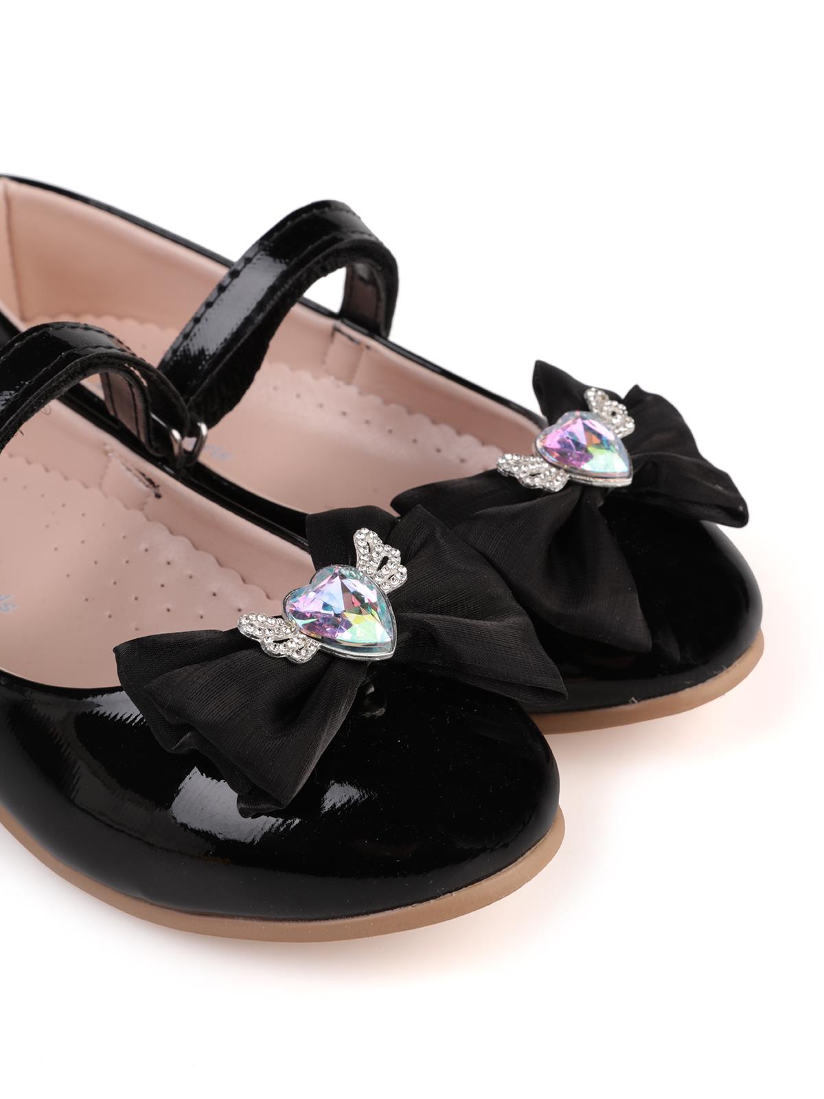 Civil Kız Çocuk Kalp Aksesuarlı Babet | Okul Kreş ve Günlük Kullanım - Siyah