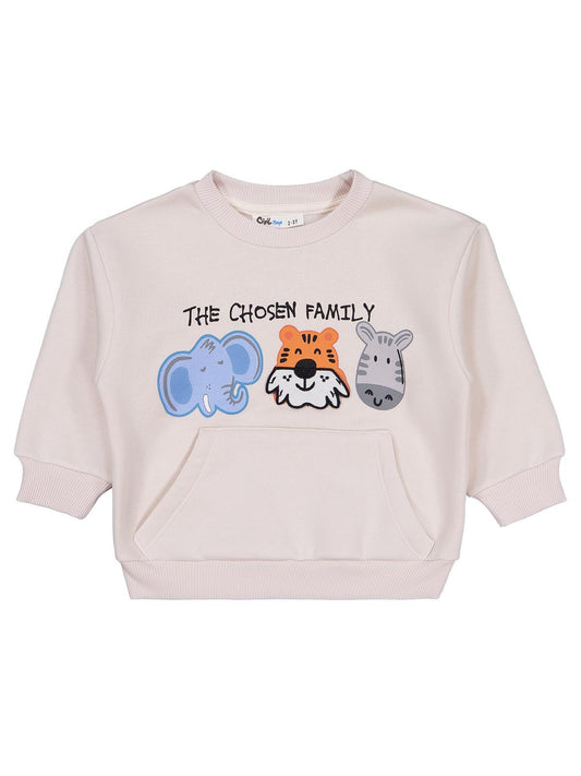 Civil Erkek Çocuk Üç Kafadar Baskılı-Nakışlı Sweatshirt | 3 İp | Okul Kreş ve Günlük Kullanım - Ekru