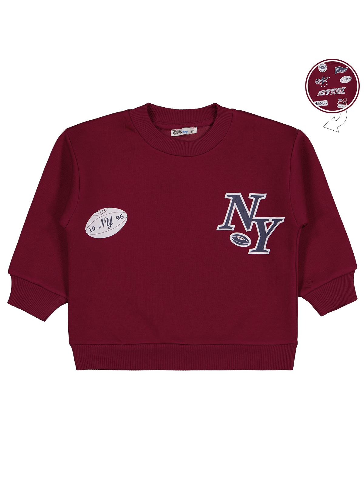 Civil Boys New York Baskılı 2-5 Yaş Sweatshirt - Bordo