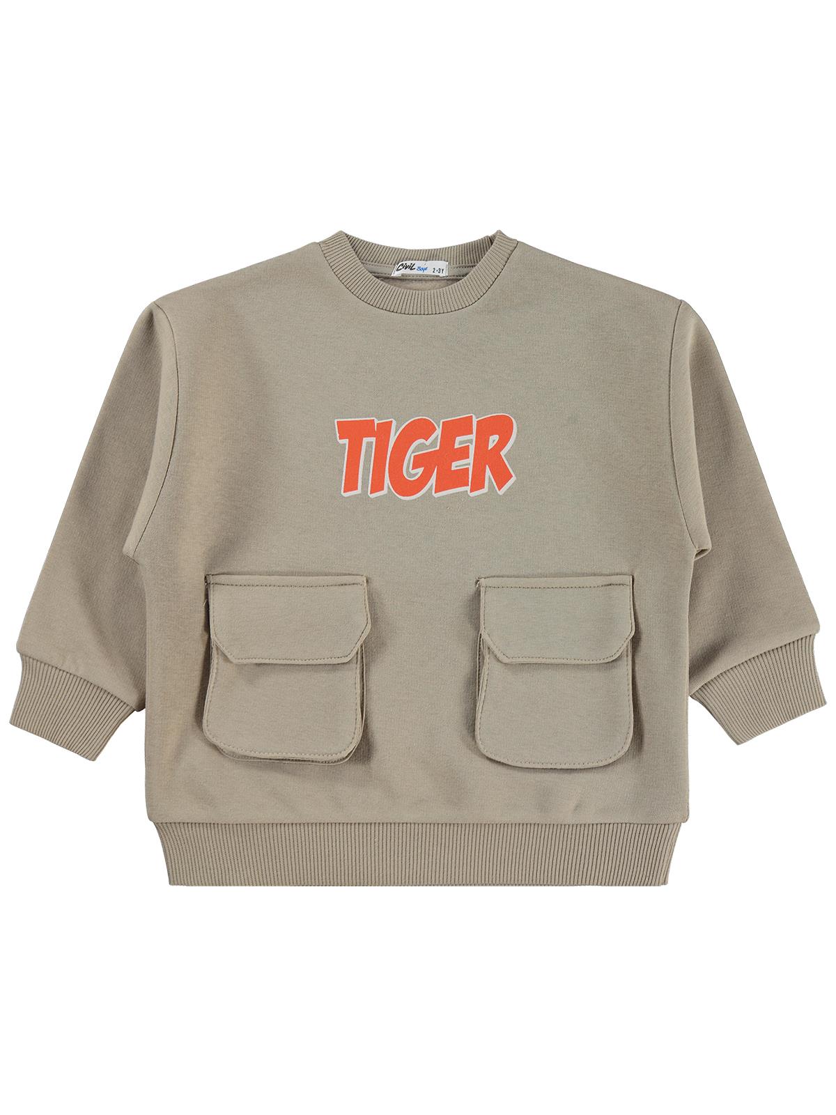 Civil Boys Tiger Baskı-Nakışlı 2-5 Yaş Sweatshirt - Bej