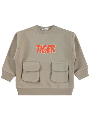 Civil Boys Tiger Baskı-Nakışlı 2-5 Yaş Sweatshirt - Bej