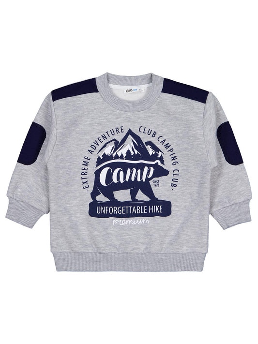 Civil Erkek Çocuk Camp Baskılı Sweatshirt | 3 İp Uzun Kol | Okul Kreş ve Günlük Kullanım - Gri