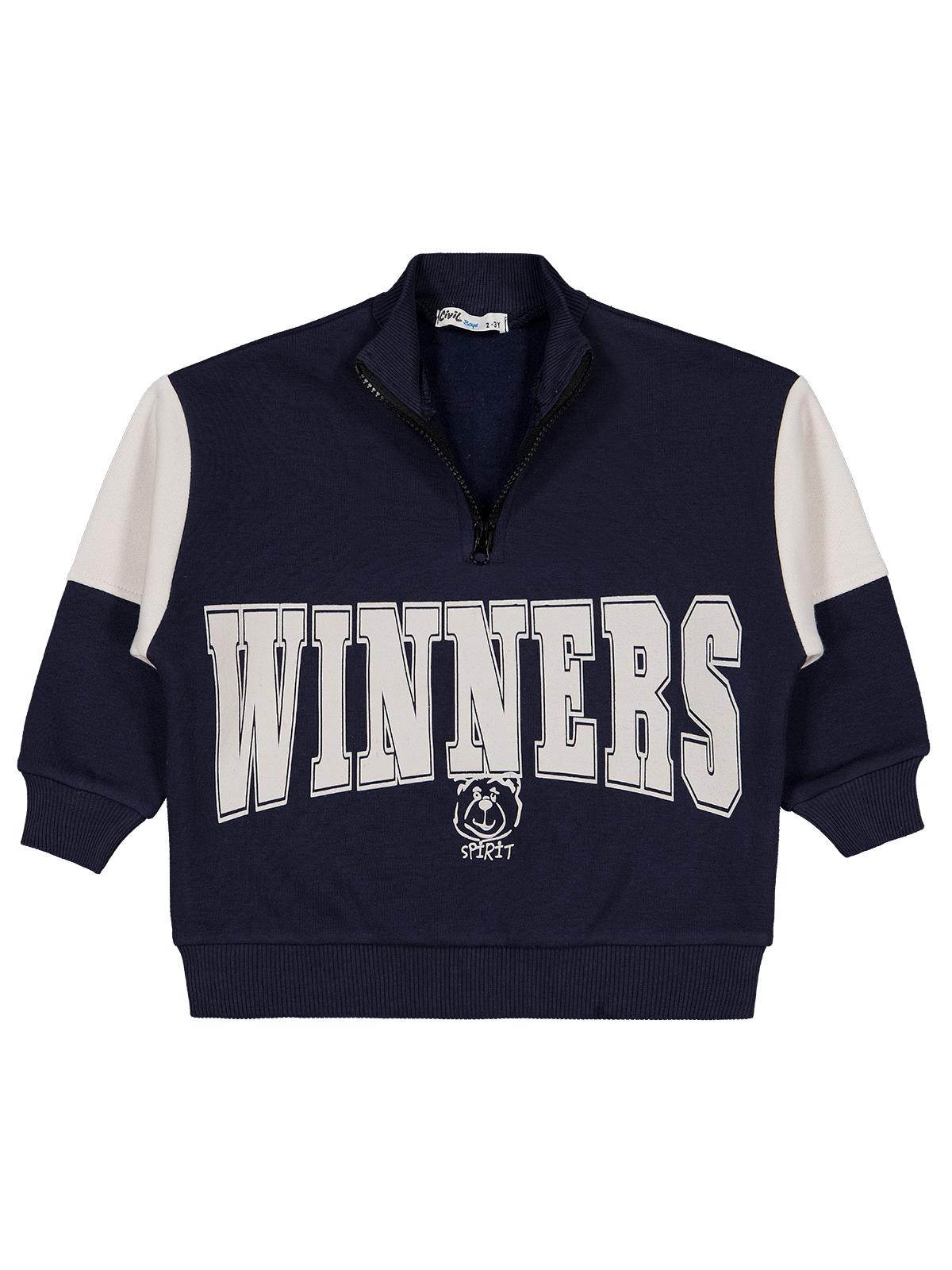 Civil Boys Erkek Çocuk Winners Baskılı Sweatshirt | 3 İp Uzun Kol | Okul Kreş ve Günlük Kullanım - Lacivert