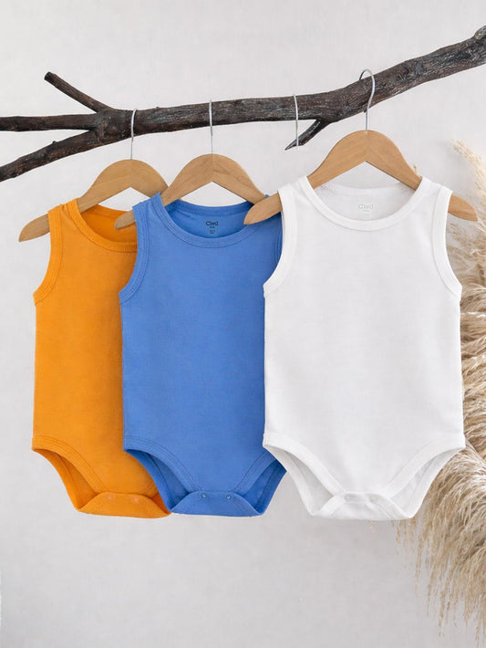 Civil Baby 3'lü Düz Sıfır Kol 3-36 Ay Çıtçıtlı Badi - Turuncu