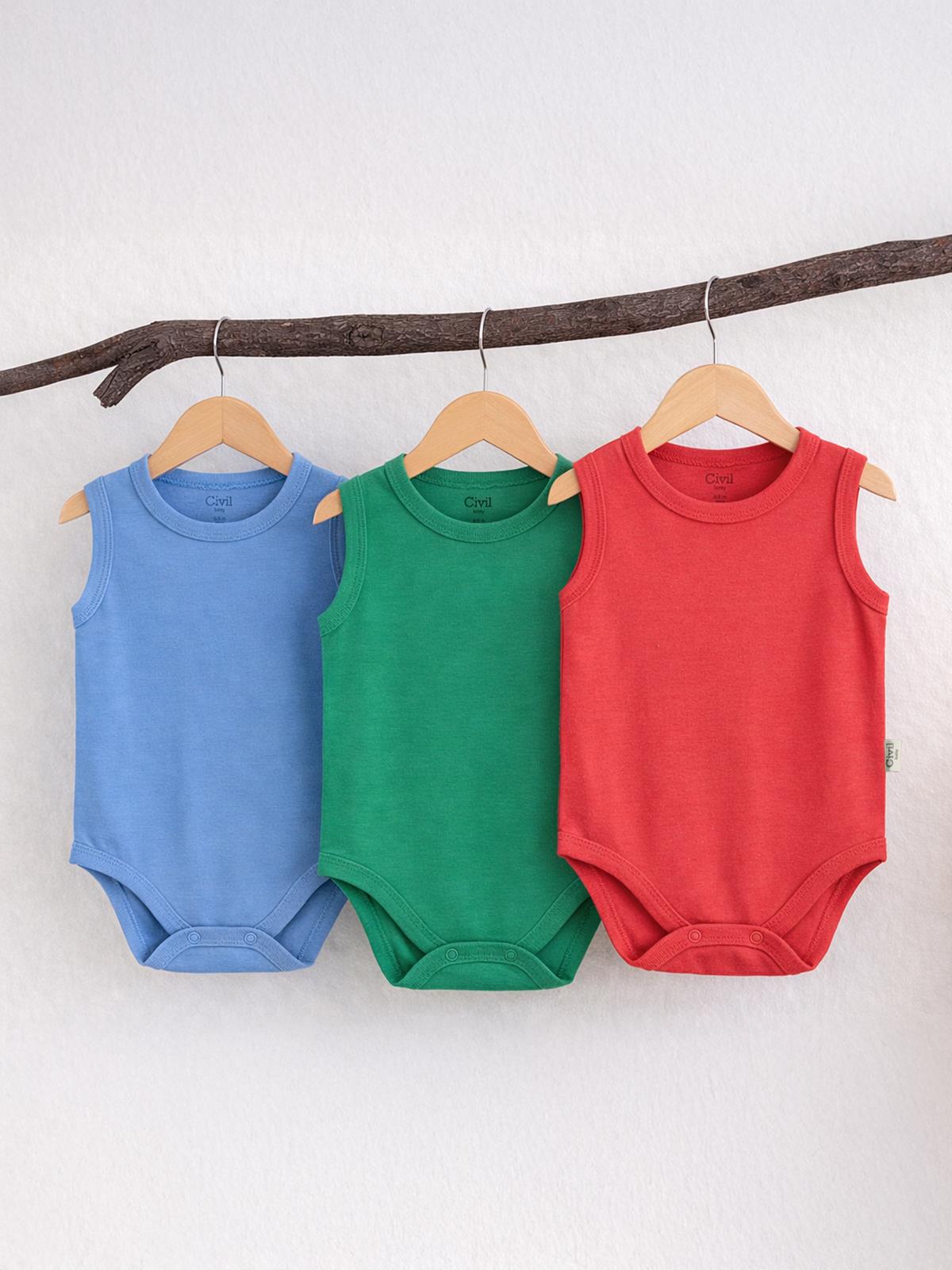 Civil Baby 3'lü Düz Sıfır Kol 3-36 Ay Çıtçıtlı Badi - Kırmızı