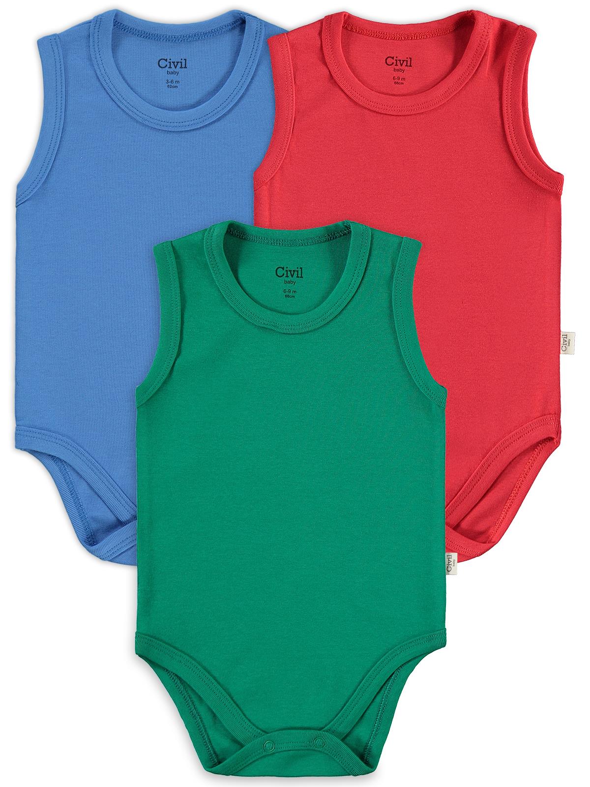Civil Baby 3'lü Düz Sıfır Kol 3-36 Ay Çıtçıtlı Badi - Kırmızı