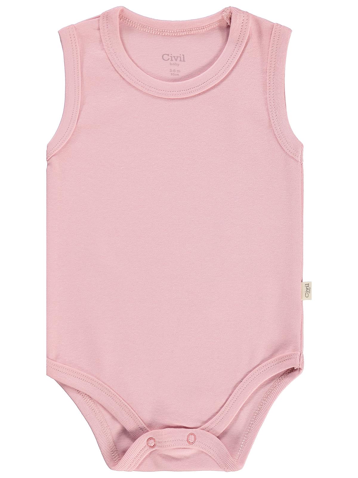 Civil Baby 3'lü Düz Sıfır Kol 3-36 Ay Çıtçıtlı Badi - Pembe