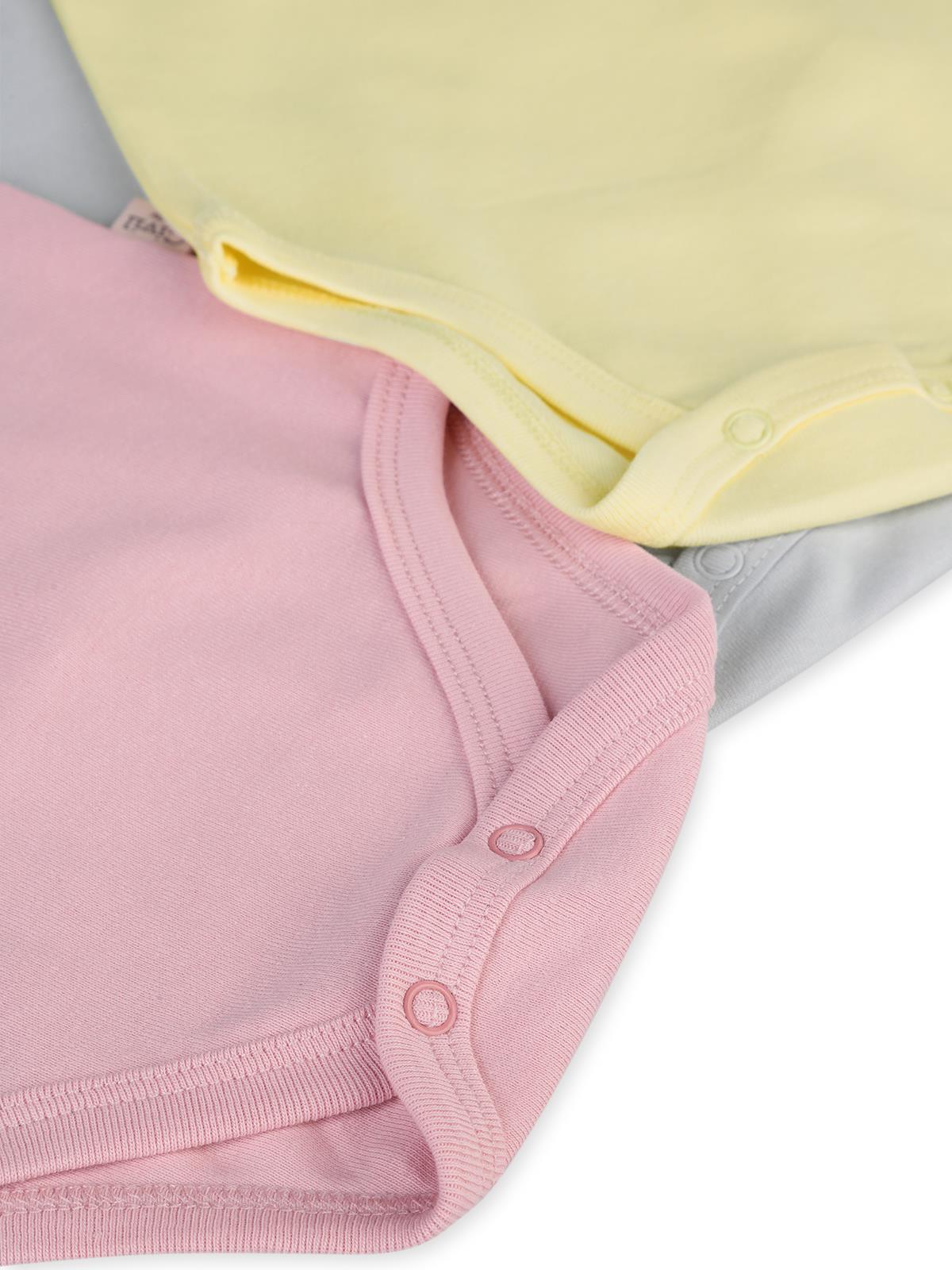 Civil Baby 3'lü Düz Sıfır Kol 3-36 Ay Çıtçıtlı Badi - Pembe