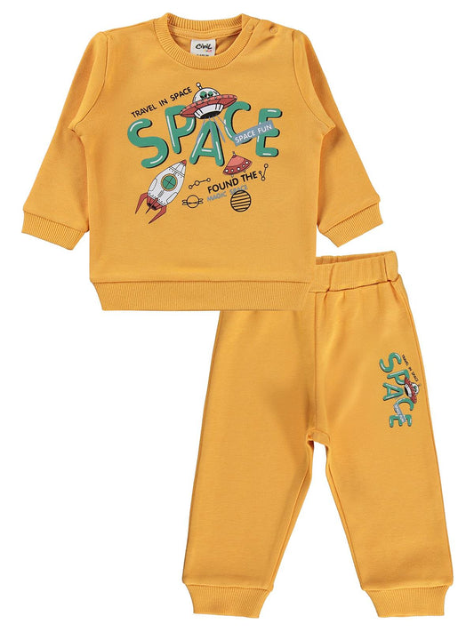 Civil Baby Space Baskılı 6-18 Ay Takım - Hardal