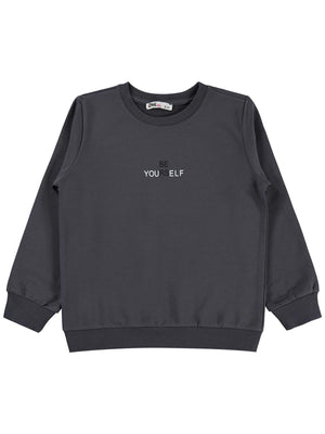 Civil Kız Çocuk Sweatshirt | 2 İp Uzun Kol Bisiklet Yaka Baskılı | Okul Kreş ve Günlük Kullanım - Gri