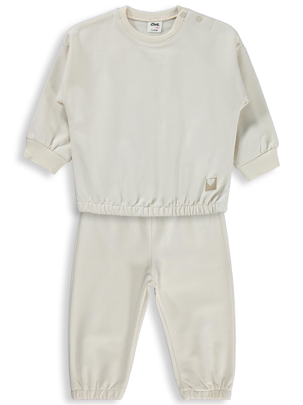 Civil Baby Kız Bebek Düz Basic Kalpli 6-18 Ay Takım - Bej