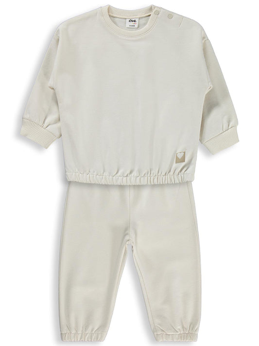 Civil Baby Kız Bebek Düz Basic Kalpli 6-18 Ay Takım - Bej