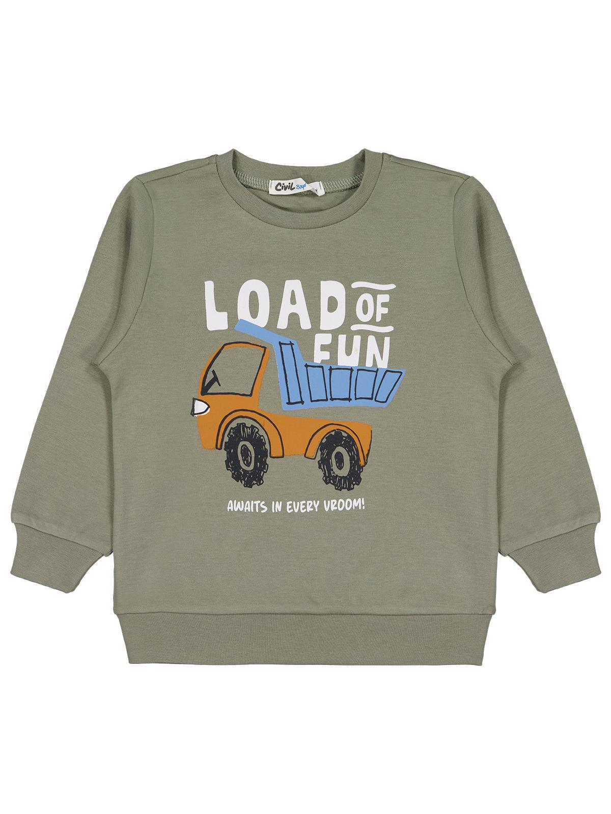 Civil Erkek Çocuk Load Baskılı Sweatshirt Km | İnterlok Uzun Kol | Okul Kreş ve Günlük Kullanım - Haki