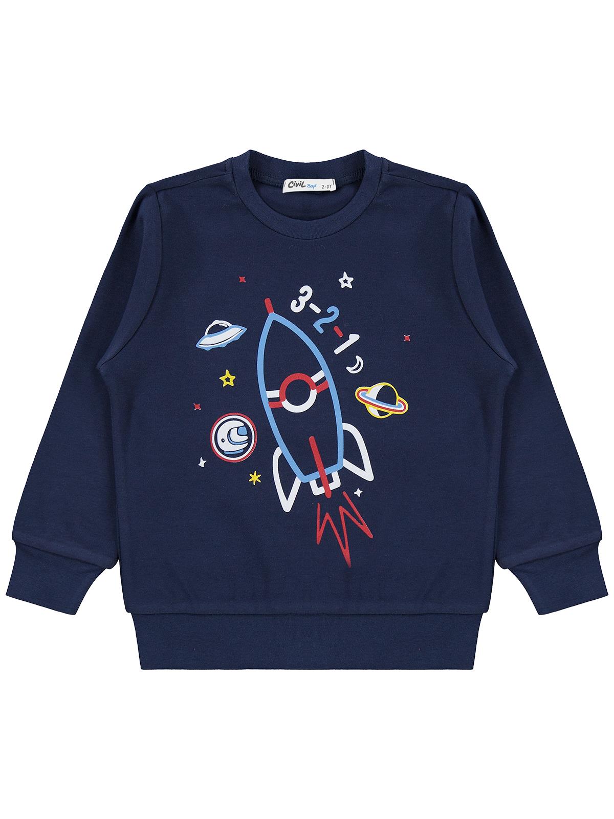 Civil Erkek Çocuk Uzay Mekiği Baskılı Sweatshirt Km | İnterlok | Okul Kreş ve Günlük Kullanım - Lacivert
