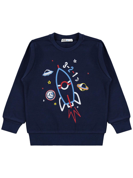 Civil Erkek Çocuk Uzay Mekiği Baskılı Sweatshirt Km | İnterlok | Okul Kreş ve Günlük Kullanım - Lacivert
