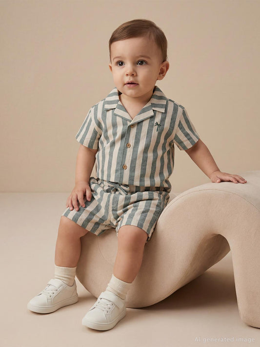 Civil Baby Çizgili 6-18 Ay Gömlek - Yeşil