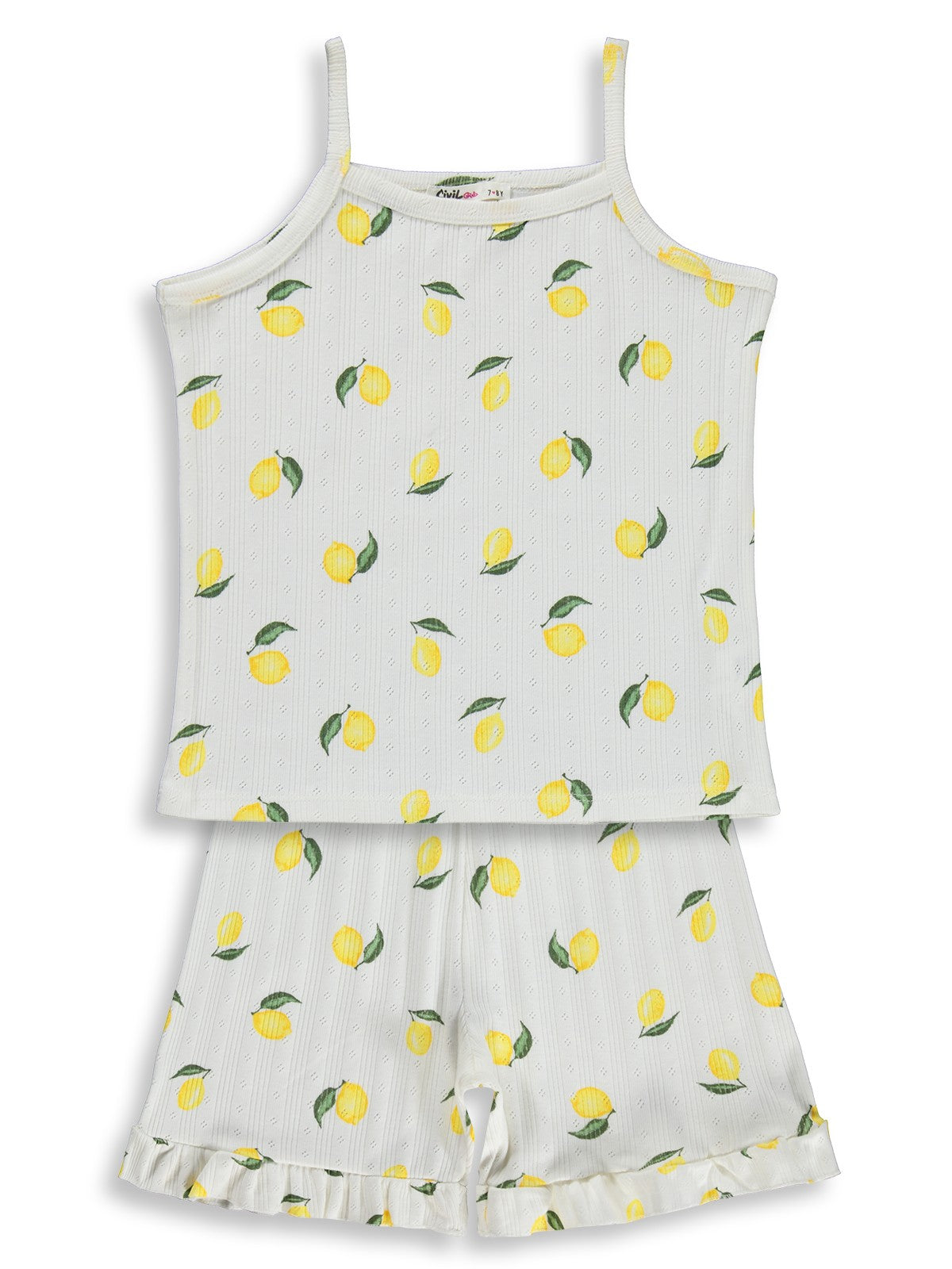 Civil Girls Limon Desenli Şortlu 10-13 Yaş Pijama Takımı - Kırık Beyaz