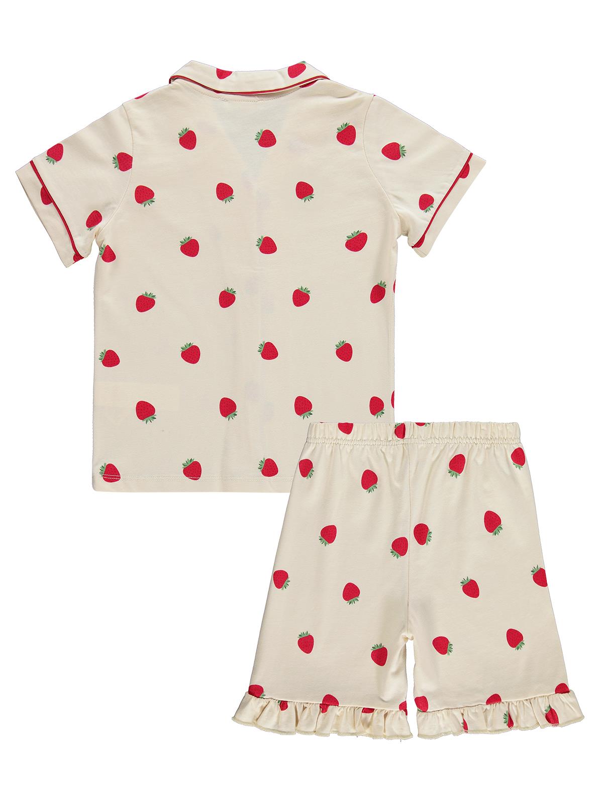 Civil Girls Çilek Desenli Şortlu 10-13 Yaş Pijama Takımı - Fil Dişi