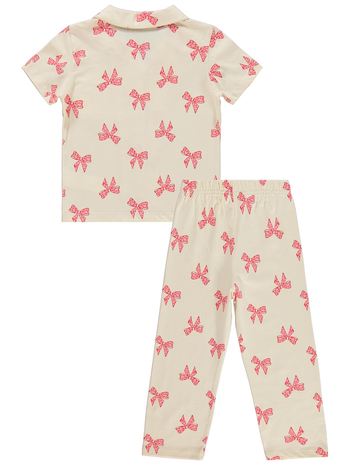 Civil Girls Fiyonk Desenli 10-13 Yaş Pijama Takımı - Fil Dişi
