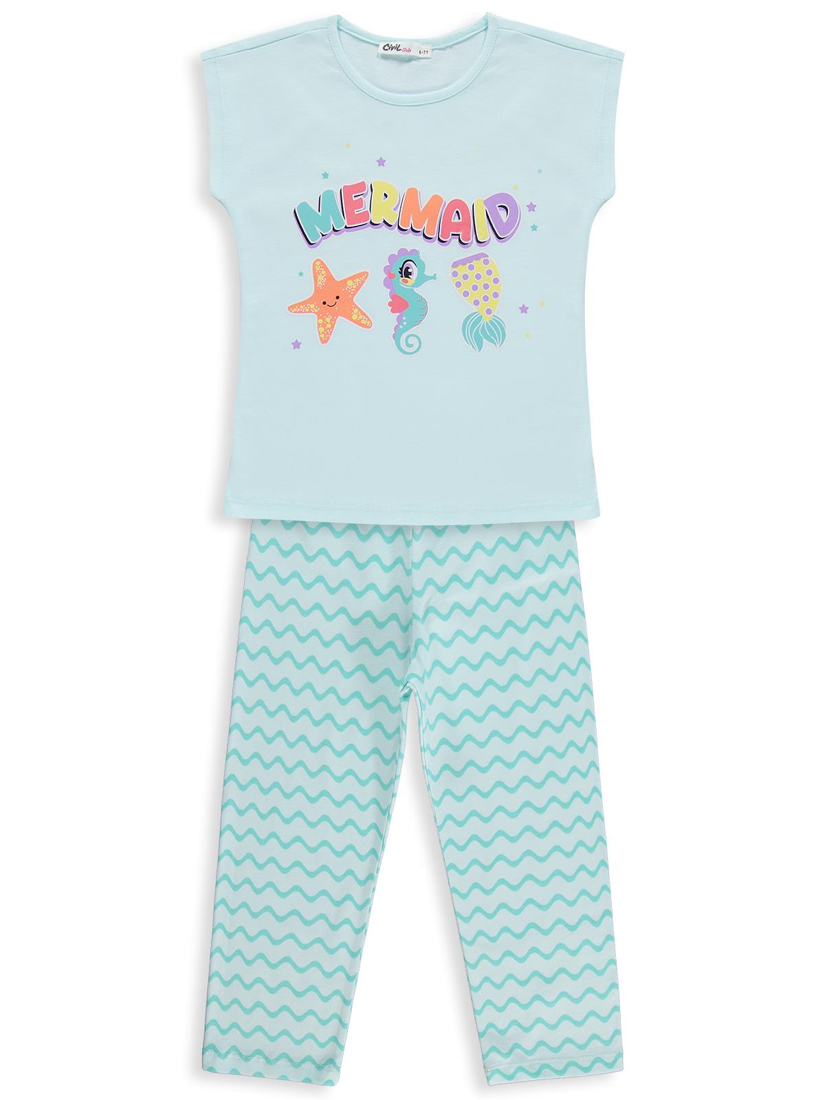 Civil Girls Mermaid Baskılı 10-13 Yaş Pijama Takımı - Yeşil