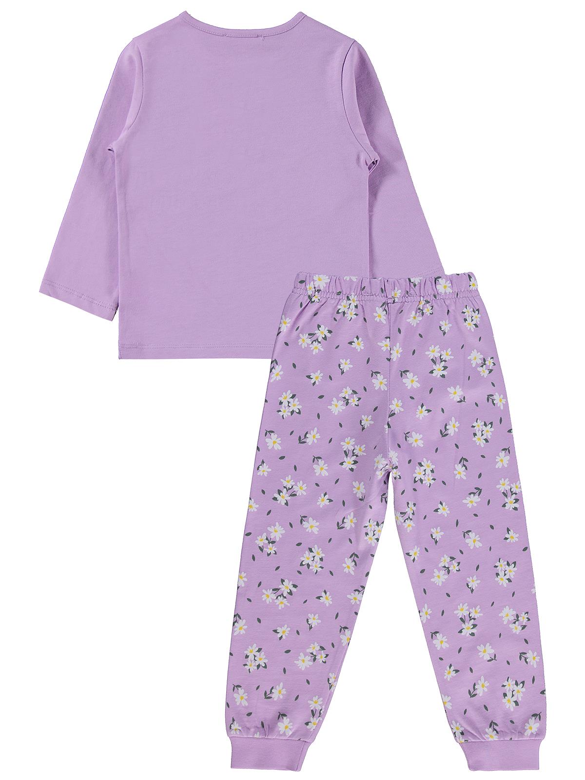 Civil Kız Çocuk Çiçek Desenli Pijama Takımı | Süprem Uzun Kol | Okul Kreş ve Günlük Kullanım - Lila