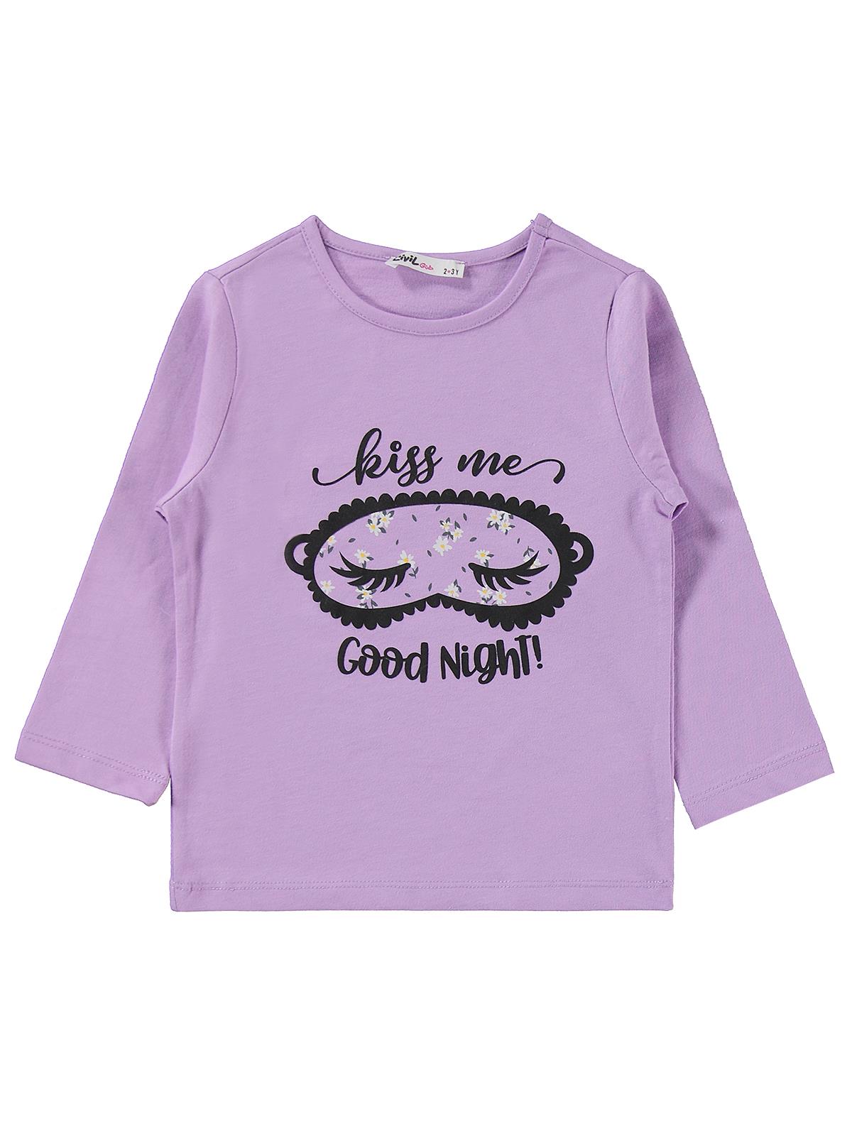 Civil Kız Çocuk Çiçek Desenli Pijama Takımı | Süprem Uzun Kol | Okul Kreş ve Günlük Kullanım - Lila