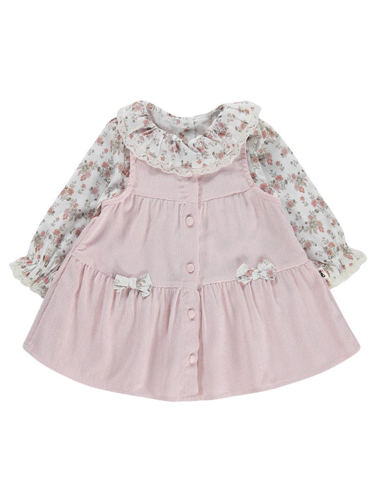 Civil Baby Çiçek Baskılı Düğmeli 6-18 Ay Elbise - Pudra