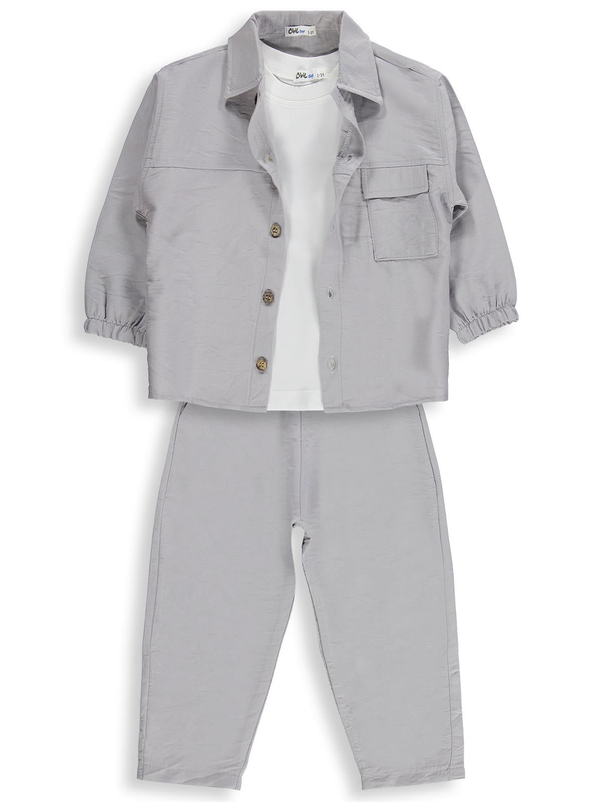 Civil Boys Gabardin Çizgili 3 lü 2-5 Yaş Takım - Gri