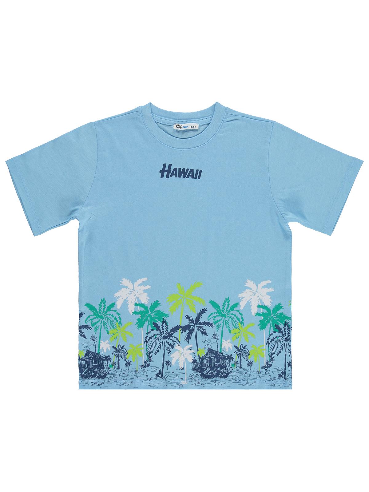 Civil Boys Hawaii palmiye baskılı 10-13 Yaş Tişört - Mavi