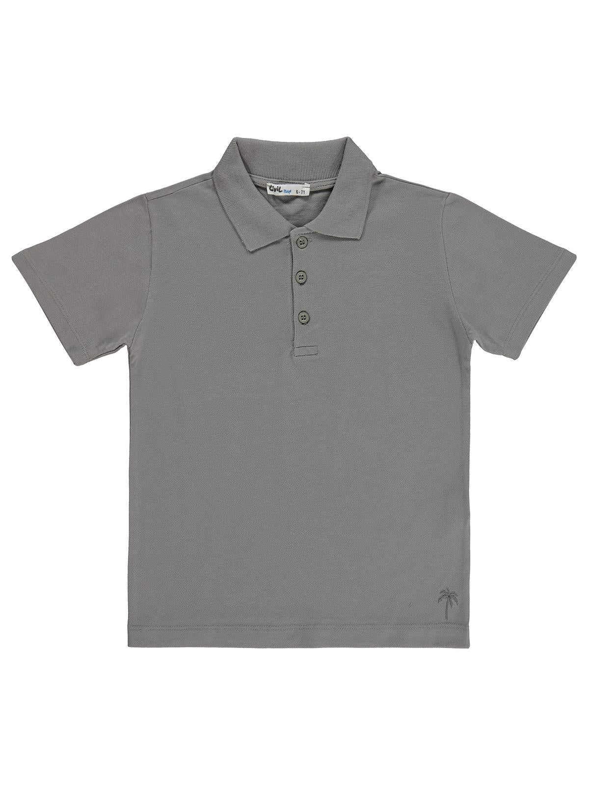 Civil Boys Erkek Çocuk Palmiye Nakışlı Polo Yaka 6-9 Yaş Tişört - Gri
