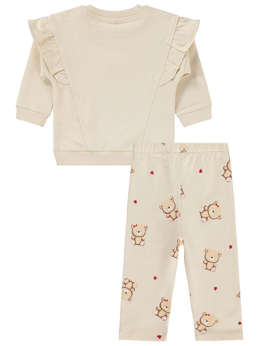 Civil Baby Fiyonklu Ayıcık Baskılı 6-18 Ay Takım - Bej